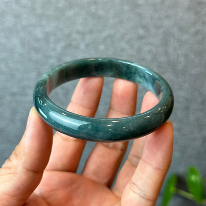 Natural Dark Blue Water Jadeite Jade Bangle Leaf Style Size 60 mm