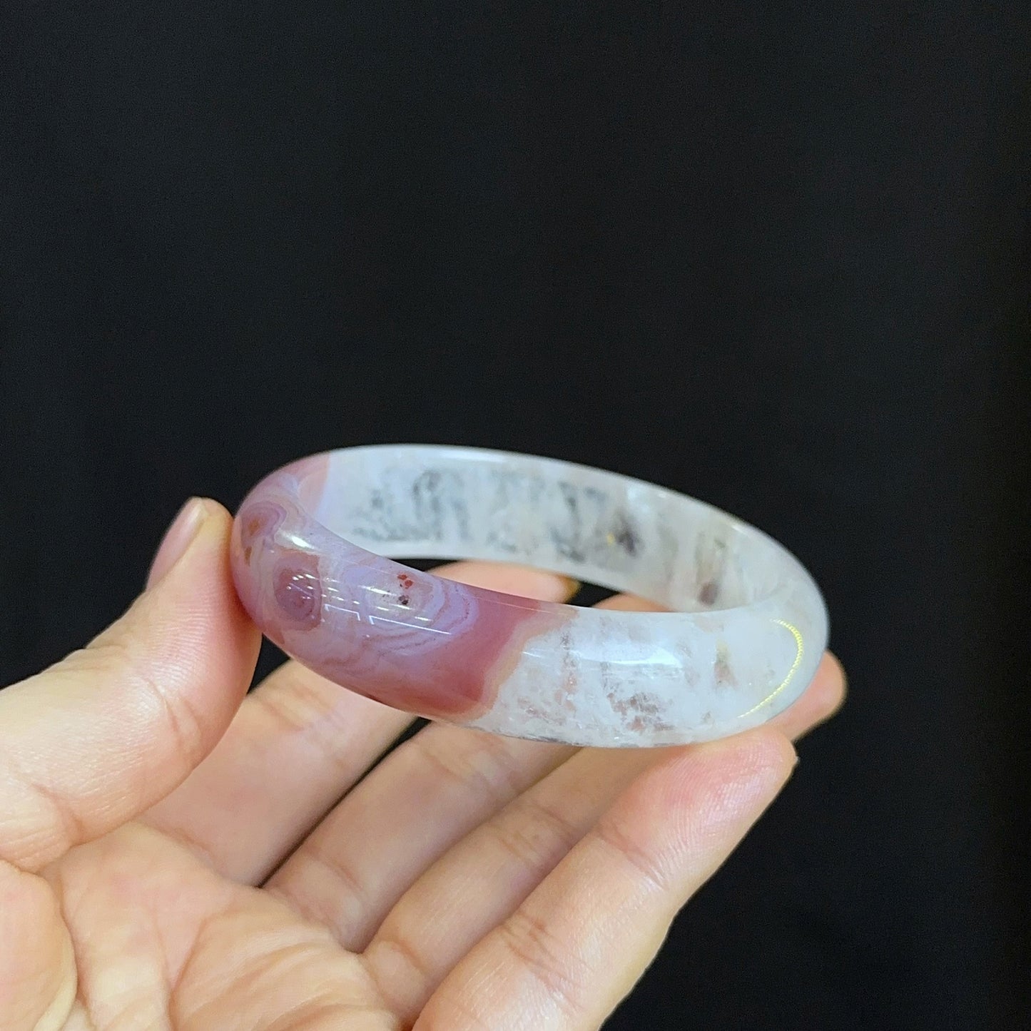 Special Natural Agate Bangle Leaf Style Size 56 mm