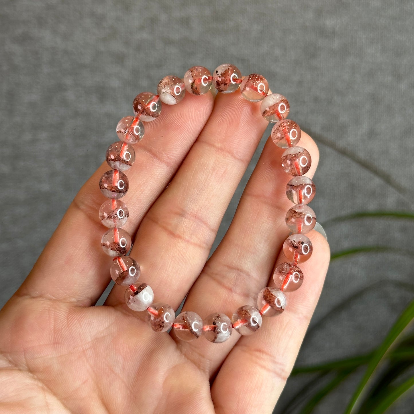 Red Pyramid Phantom Quartz Bracelet Size 7.5 mm