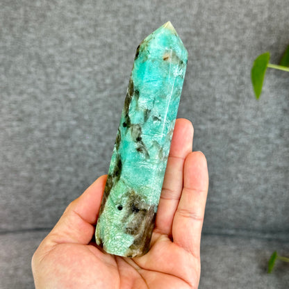 Natural Amazonite with Smokey Quartz Tower