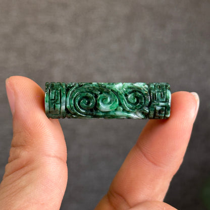 Nhu Y Carved Jadeite Jade Cylinder Pendant