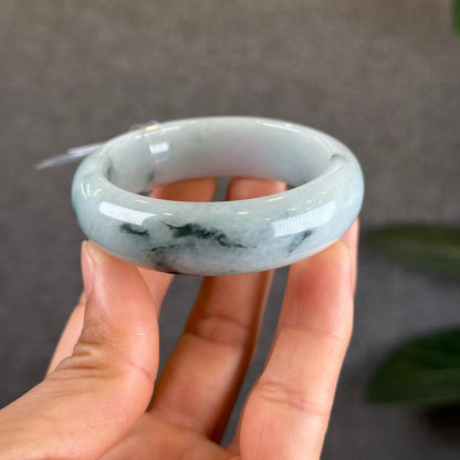 Water Green Floral Pattern Jadeite Jade Bangle Leaf Sytle Size 49.3 mm Certificate 275953