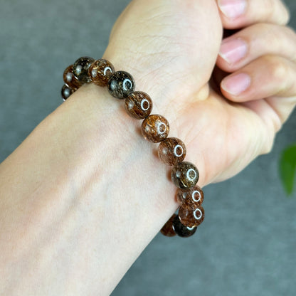 Natural Smokey Rutilated Quartz Bracelet Size 9.8 mm