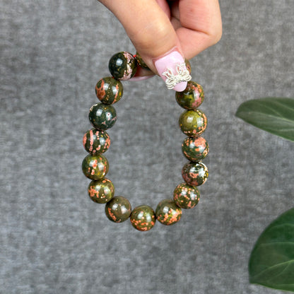 Green and Pink Ocean Jasper  Bracelet Size 14 mm