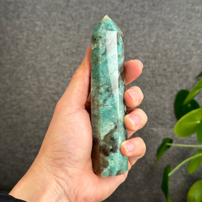 Amazonite with Smokey Quartz Tower