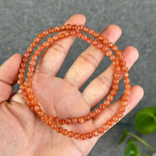 Natural Golden Sunstone Triple Wrap Bracelet Size 5.4 mm