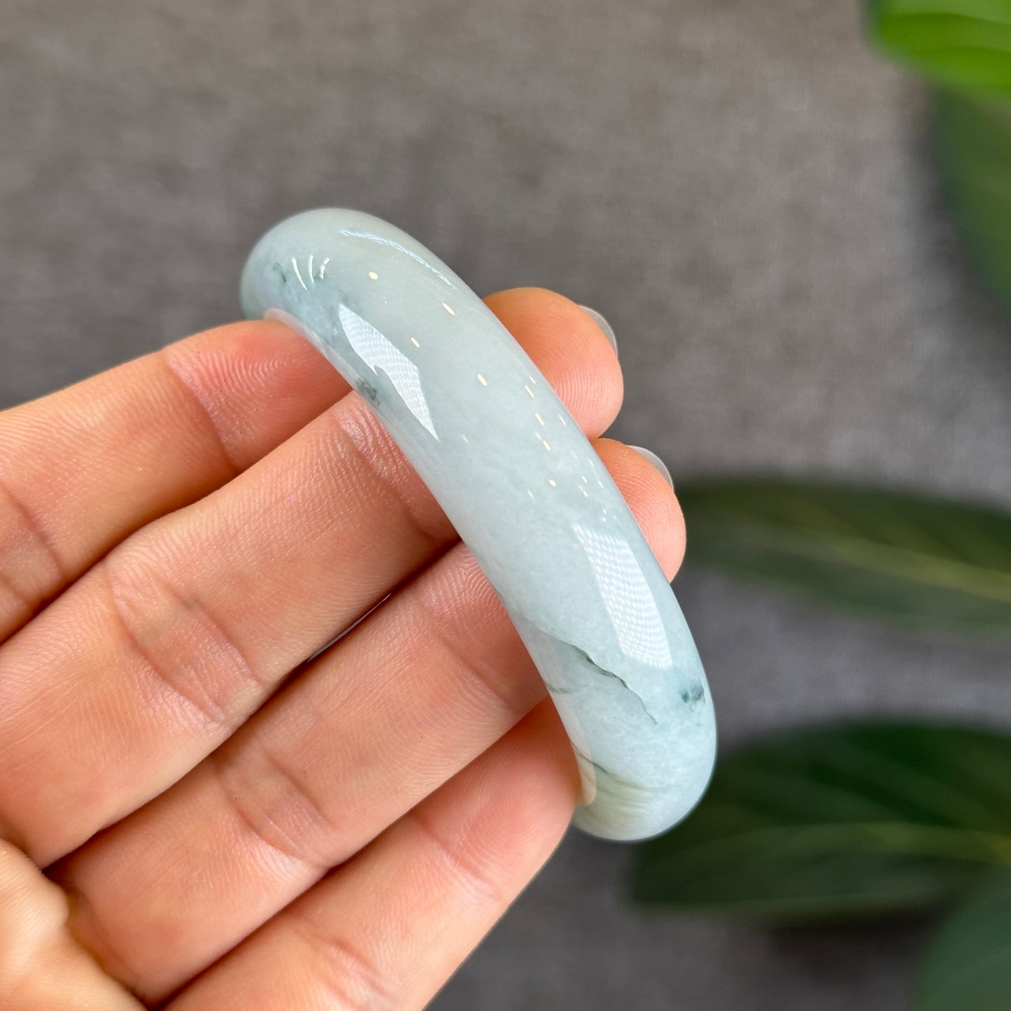 Water Green Floral Pattern Jadeite Jade Bangle Leaf Sytle Size 53 mm Certificate 442289