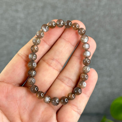 Natural Rutilated Brown Moonstone Bracelet Size 6.5 mm