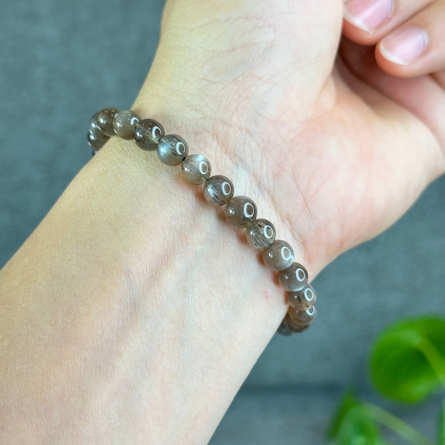 Natural Rutilated Brown Moonstone Bracelet Size 6.5 mm