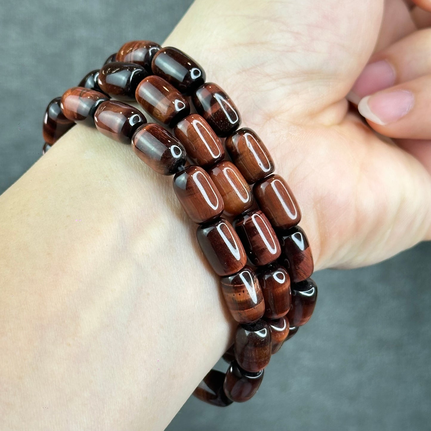 Natural Red Tiger Eye Barrel Bracelet Size 8 mm