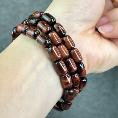 Natural Red Tiger Eye Barrel Bracelet Size 8 mm