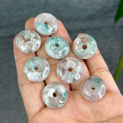 Natural Pastel Green Floral Agate Dong Dieu Donut Charm