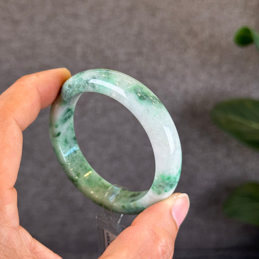 Light Green Natural Jadeite Jade Bangle Leaf Style Size 52.12 mm