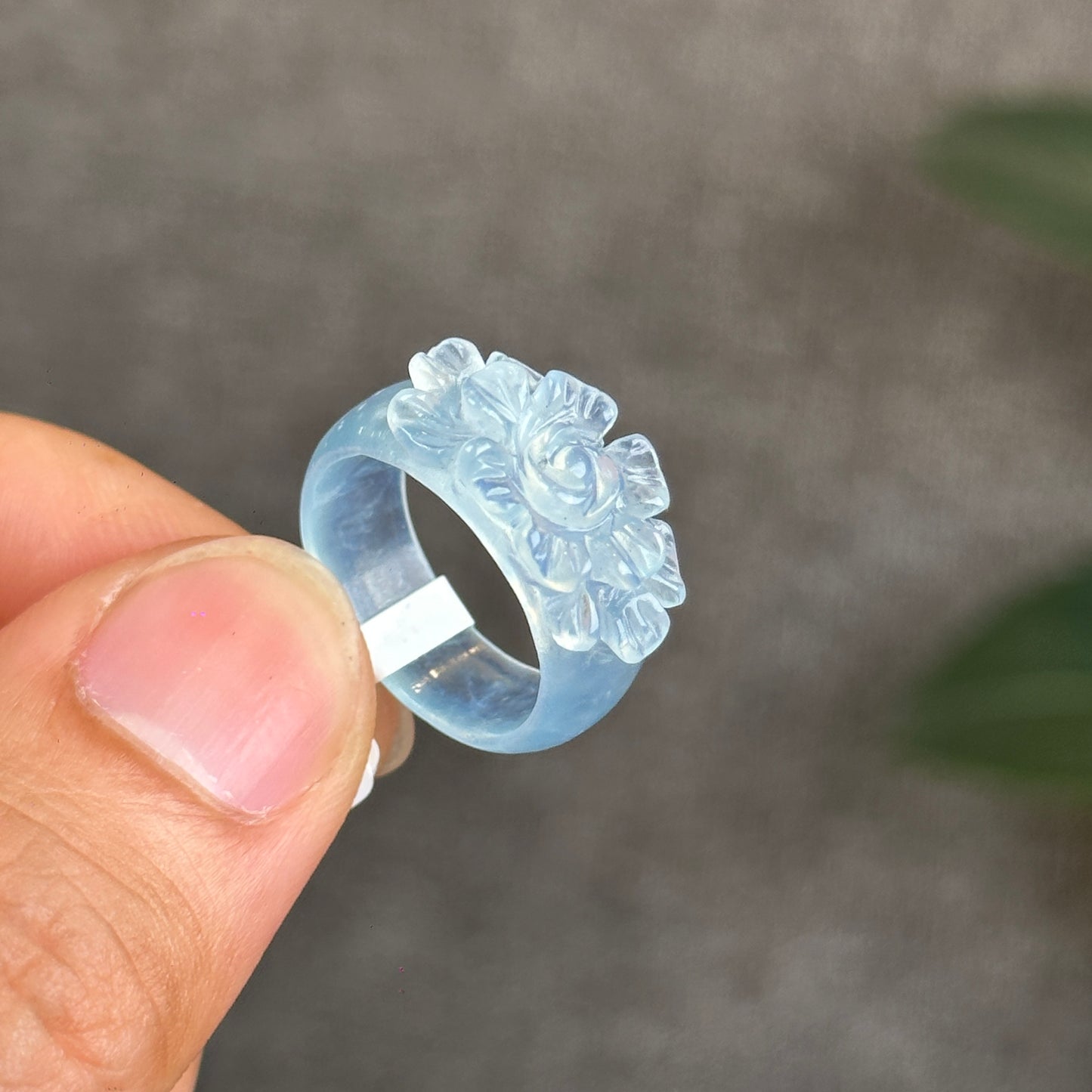 Flower Carving Natural Aquamarine Ring Size 1.6