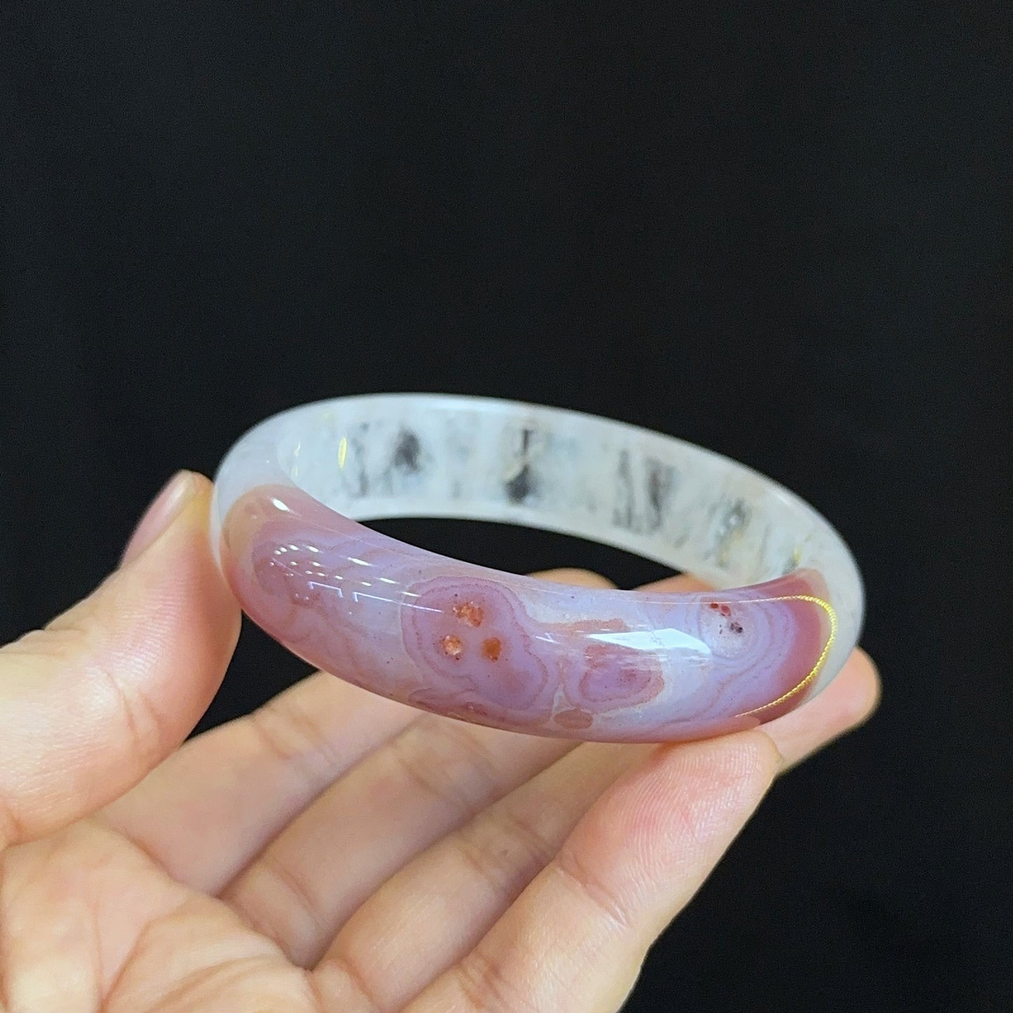 Special Natural Agate Bangle Leaf Style Size 56 mm