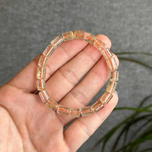 Golden Rutilated Quartz Bamboo Style Bracelet Size 6 mm