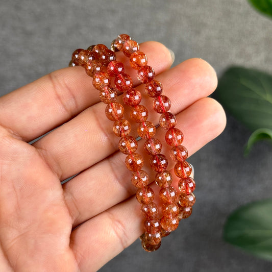 Red Brown Rutilated Quartz Triple Wrap Bracelet Size 6.5 m