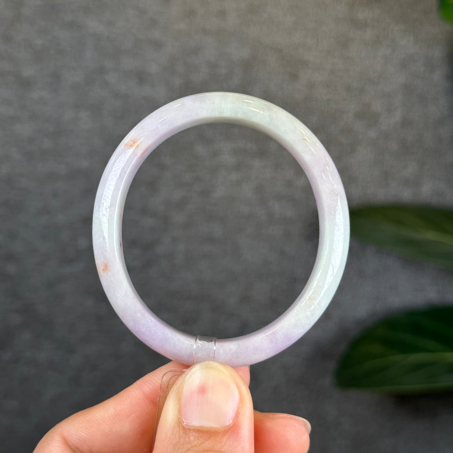 Lavendar with Two Orange Dots Jadeite Jade Oval Leaf Style Bangle Size 50-51 mm Certificate 646759
