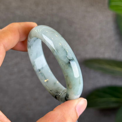 Water Green Floral Pattern Jadeite Jade Bangle Leaf Sytle Size 53 mm Certificate 442289