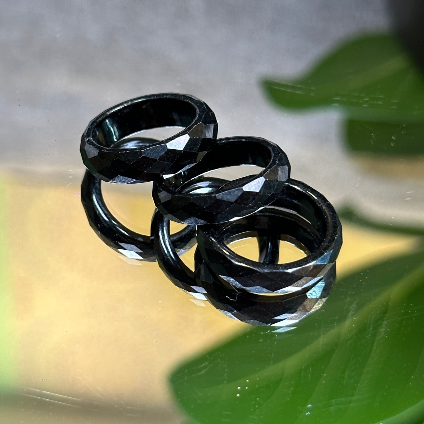 Black Jadeite Jade Faceted Ring Size 1.7