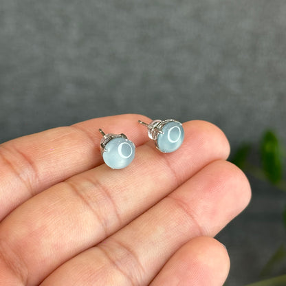 Natural Water Green Jadeite Jade Stud Earrings with S925 Silver Setting - High Quality