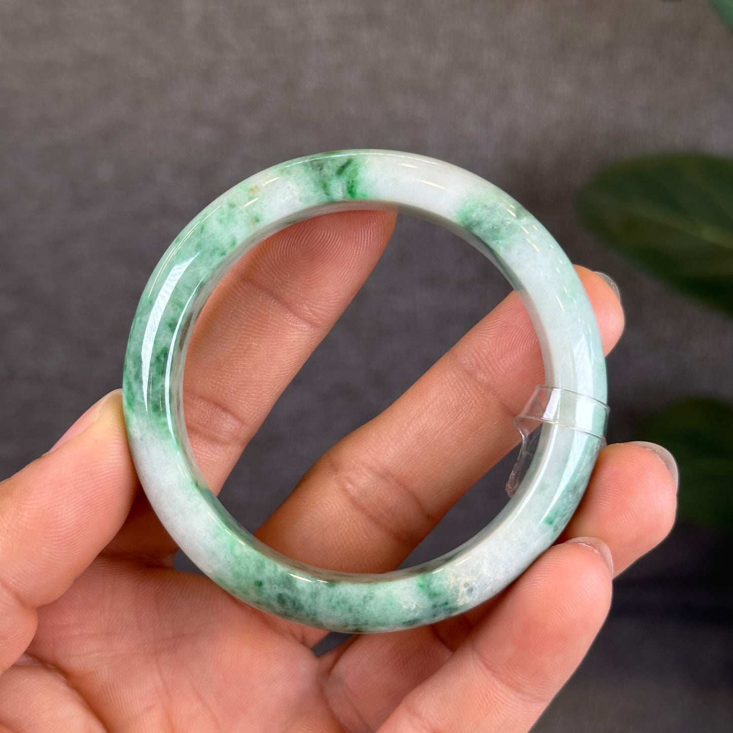 Light Green Natural Jadeite Jade Bangle Leaf Style Size 52.12 mm