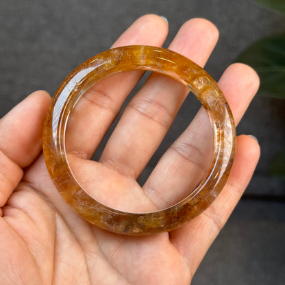 Natural Fire Quartz Golden Healer Bangle Leaf Style Size 57 mm