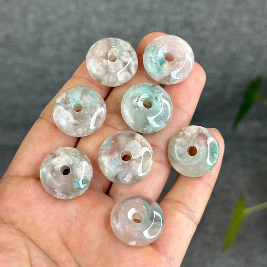 Natural Pastel Green Floral Agate Dong Dieu Donut Charm