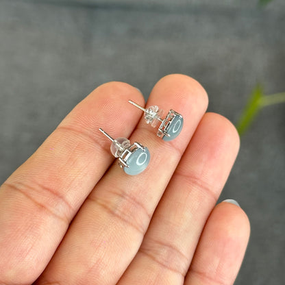 Natural Water Green Jadeite Jade Stud Earrings with S925 Silver Setting - High Quality