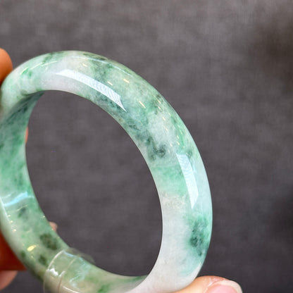 Light Green Natural Jadeite Jade Bangle Leaf Style Size 52.12 mm