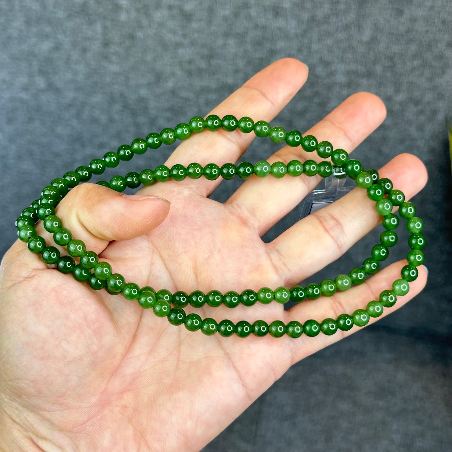 Natural Nephrite Jade High Quality Triple Wrap (108 Bead) Bracelet Size 6 mm