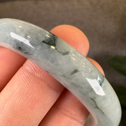 Water Green Floral Pattern Jadeite Jade Bangle Chopstick Style Size 51.2 mm Certificate 727358