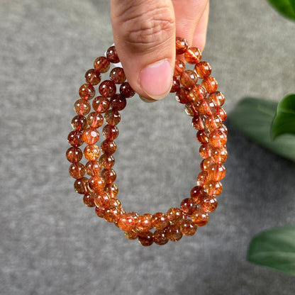 Red Brown Rutilated Quartz Triple Wrap Bracelet Size 6.5 m