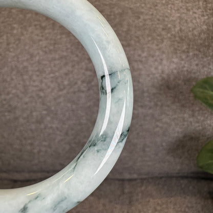 Water Green Floral Pattern Jadeite Jade Bangle Chopstick Style Size 51.2 mm Certificate 727358