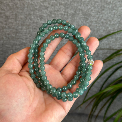 Natural Light Water Green Jadeite Jade Necklace Size 6 mm