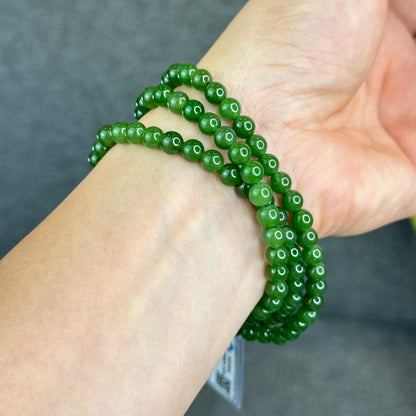 Natural Nephrite Jade High Quality Triple Wrap (108 Bead) Bracelet Size 6 mm