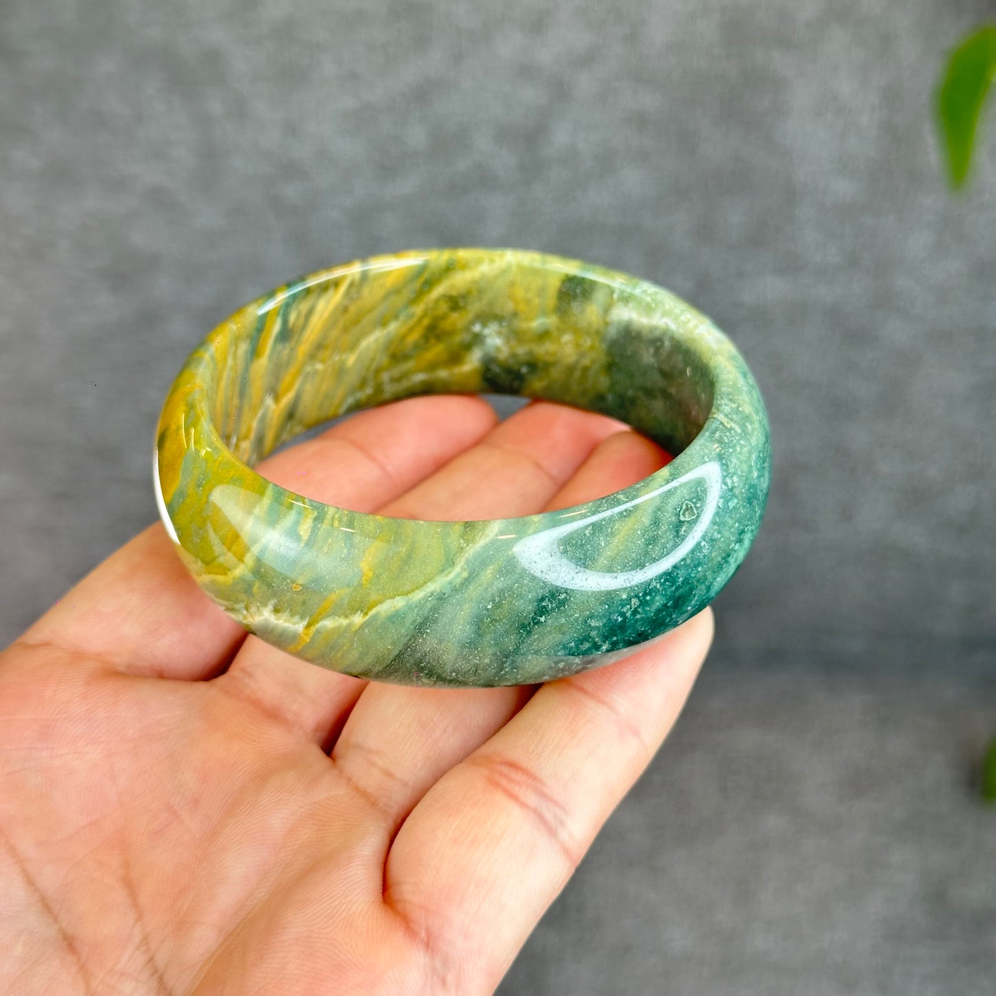 Colourful Natural Chalcedony Bangle Leaf Style Size 58.2 mm