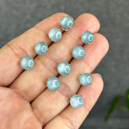 Natural Water Green Jadeite Jade Stud Earrings with S925 Silver Setting - High Quality