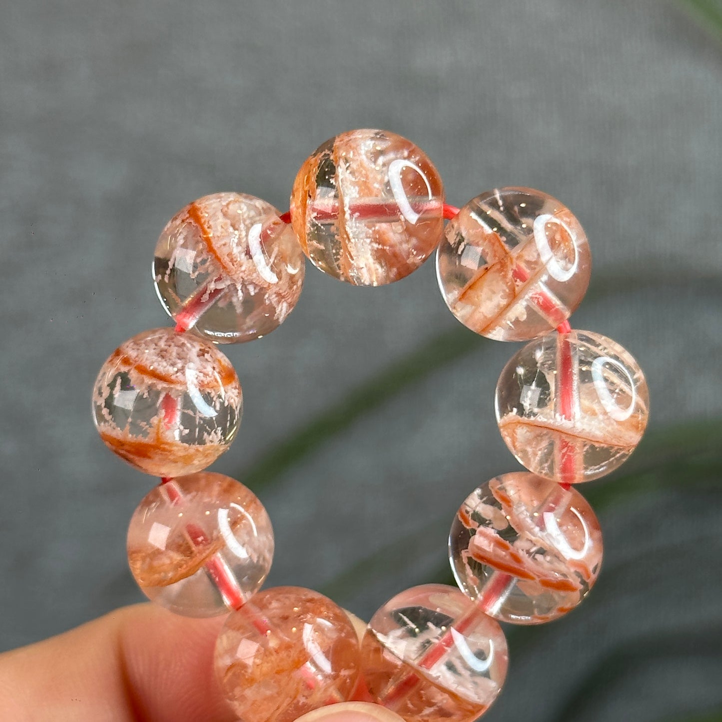 Orange Snowflake Phantom Sericite in Quartz Bracelet Size