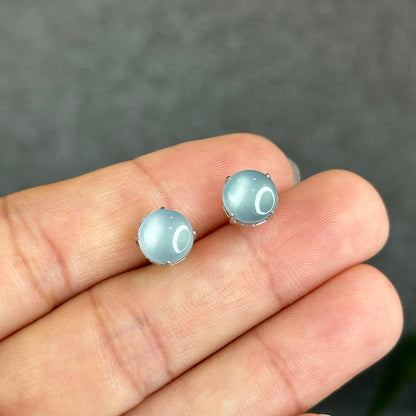 Natural Water Green Jadeite Jade Stud Earrings with S925 Silver Setting - High Quality