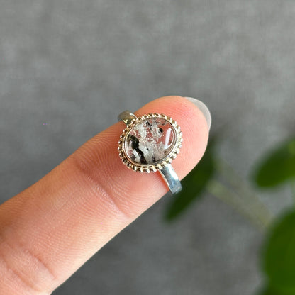 Oval Landscape Quartz Ring in Silver Setting Size 1.7