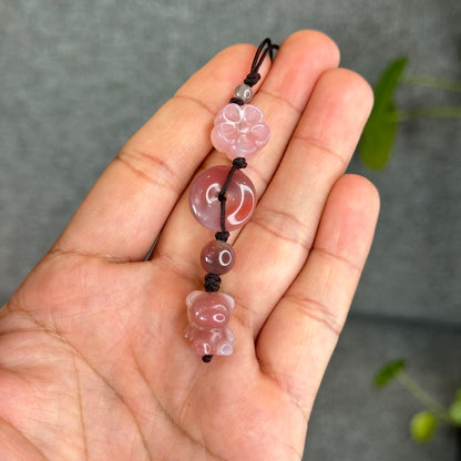Natural Yuanyuan Pink Agate Bear Hanging Accessory