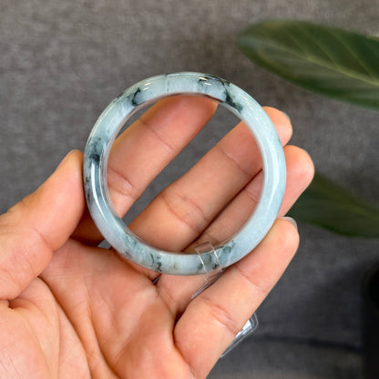 Natural Water Green Floral Pattern Jadeite Jade Bangle Leaf Sytle Size 50 mm Certificate 287437