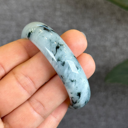 Natural Water Green Floral Pattern Jadeite Jade Bangle Leaf Sytle Size 50 mm Certificate 287437