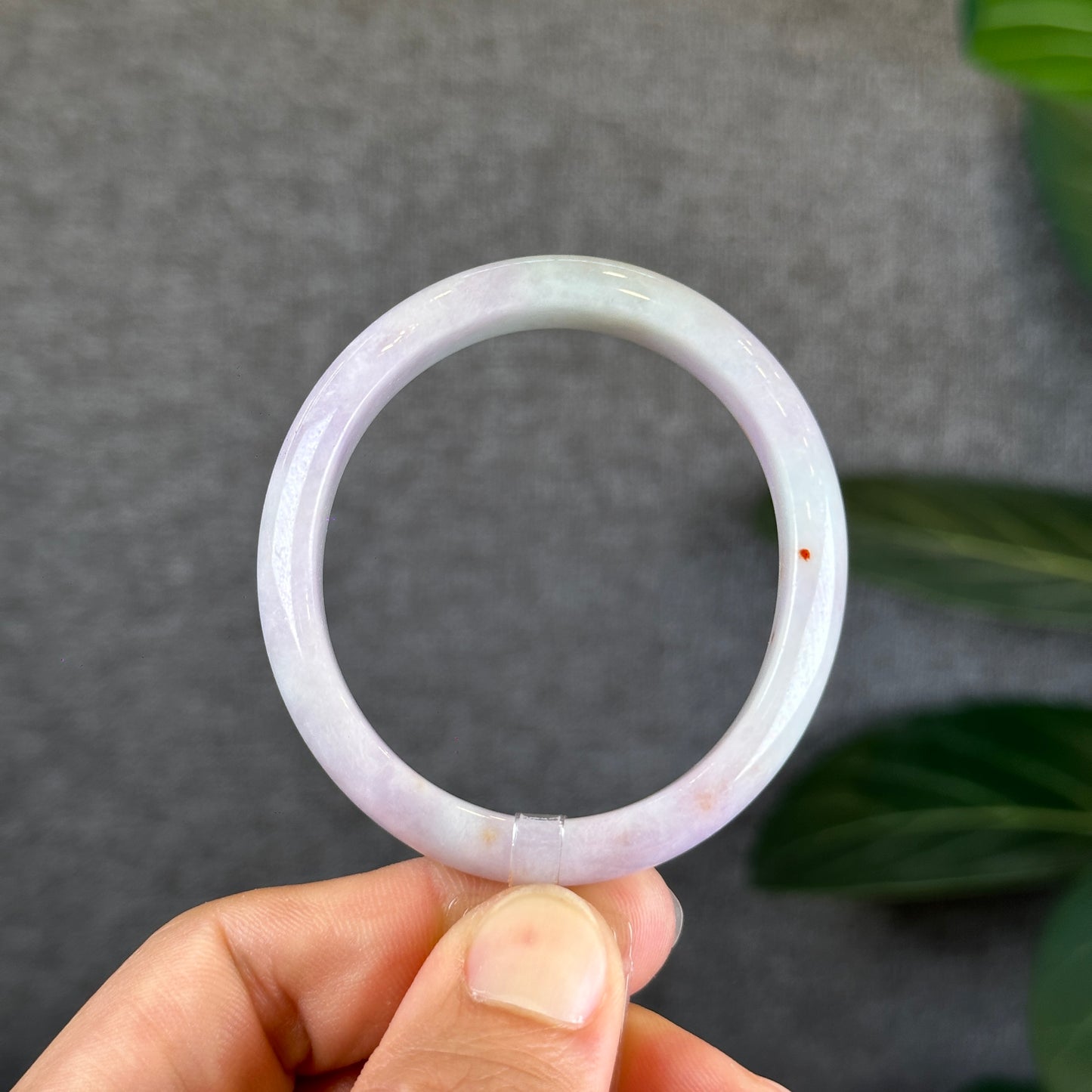 Lavendar with Two Orange Dots Jadeite Jade Oval Leaf Style Bangle Size 50-51 mm Certificate 646759