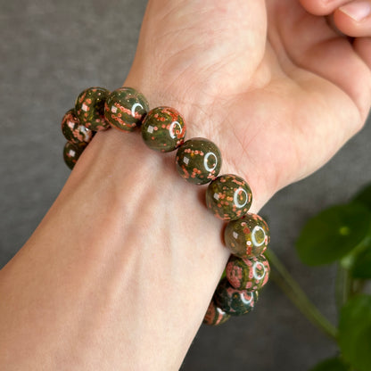 Green and Pink Ocean Jasper  Bracelet Size 14 mm