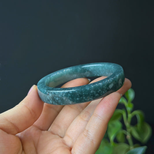 Water Green Jadeite Jade Bangle Square Style Size 54 mm