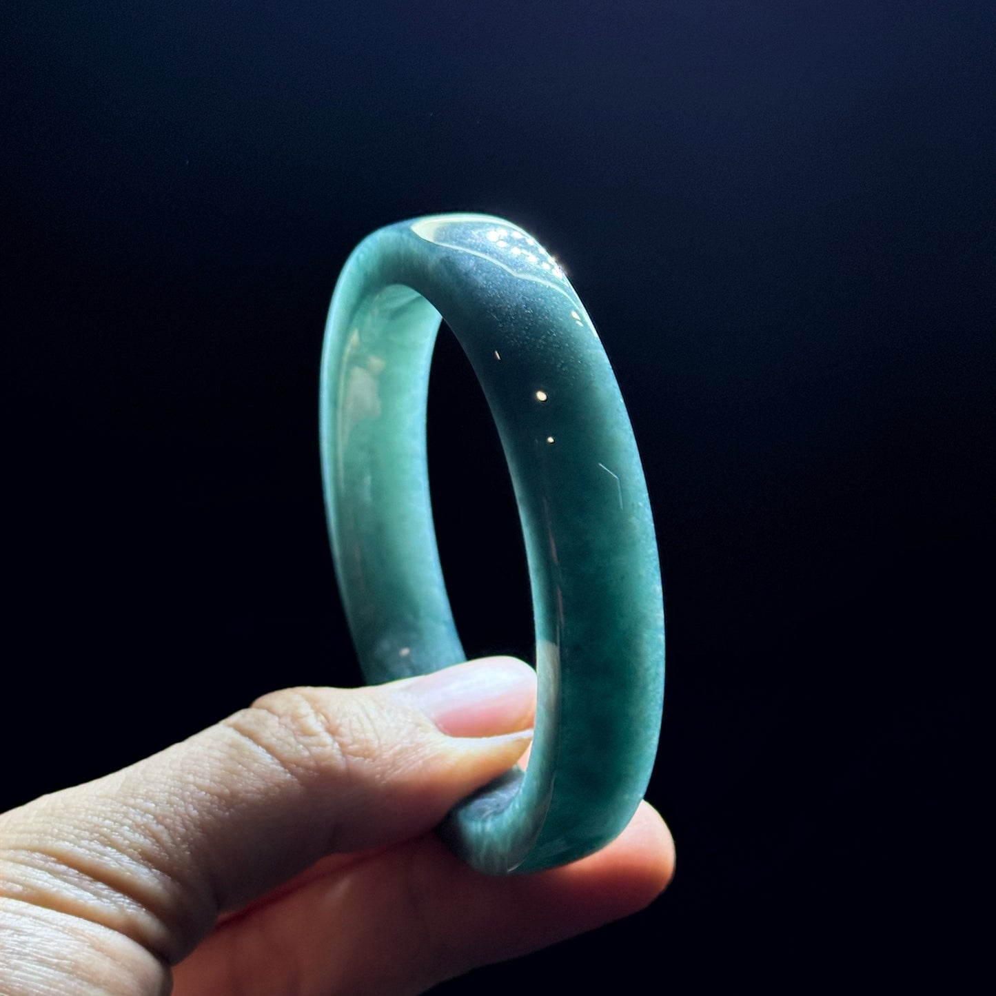 Water Green Jadeite Jade Bangle Square Style Size 54 mm