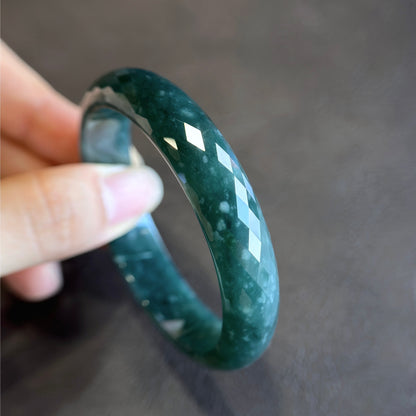 Faceted Jadeite Jade Bangle Leaf Style Size 54 mm