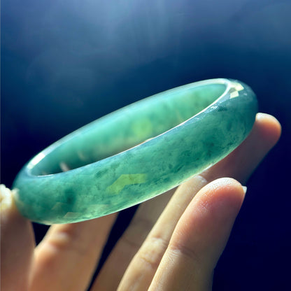 Faceted Jadeite Jade Bangle Leaf Style Size 54 mm